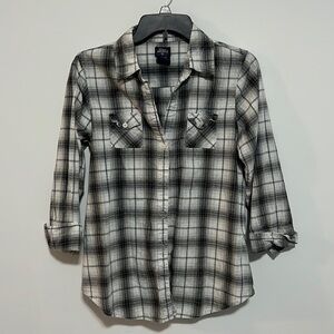 BLUE Asphalt 3/4 Sleeve Button Down Plaid Shirt Size Medium